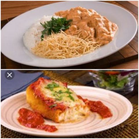 Estrogonoge e Parmegiana de frango