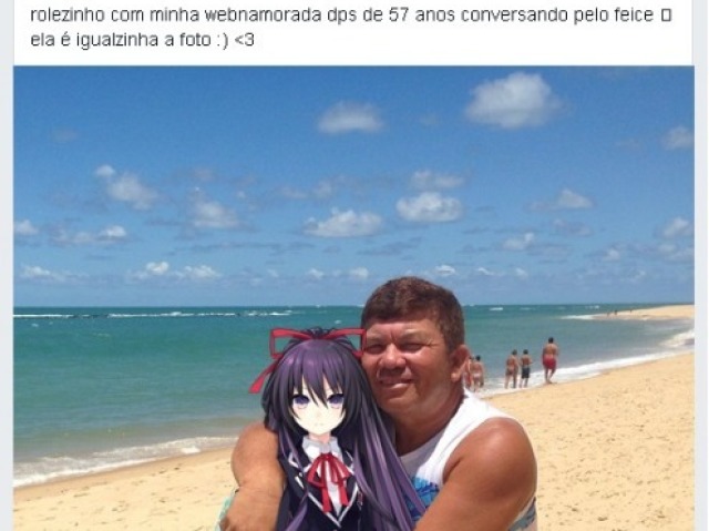 Abinael conhecendo sua webnamorada com foto de anime no perfil, 2018.