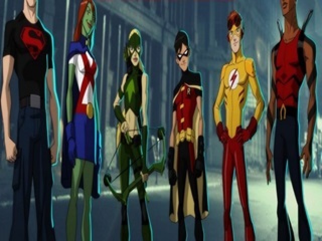 Robin (Dick Grayson), Superboy, Aqualad, Miss Marte, Kid Flash, e Artemis