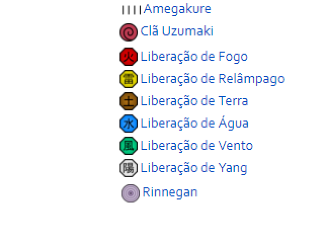 Chuva,Uzumaki,Fogo,Água,Relâmpago,Terra,Vento,Yang,Rinnegan
