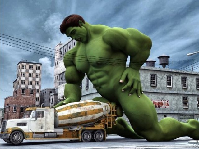 hulk no caminhão de concreto