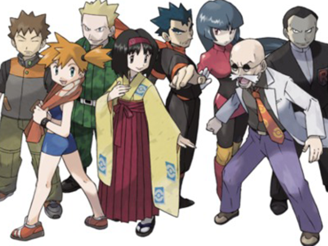 Brock, Misty, Lr. Surge, Erika, Koga, Sabrina, Blaine e Giovanni.