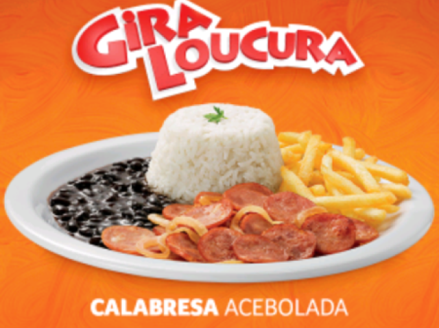 arroz, feijão,batata frita e calabresa