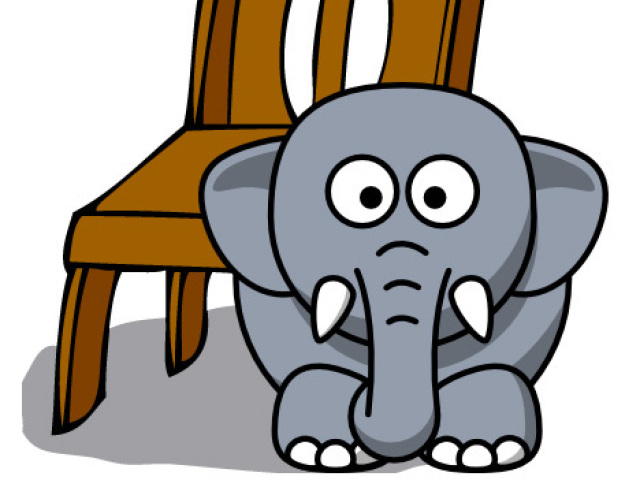 The elephant is under the chair.