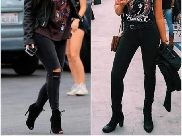Uma calça jeans preta e uma blusa básica