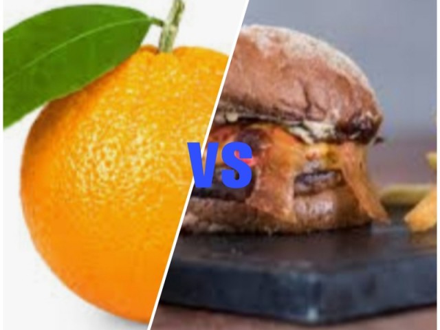 Laranja vs hambúrguer