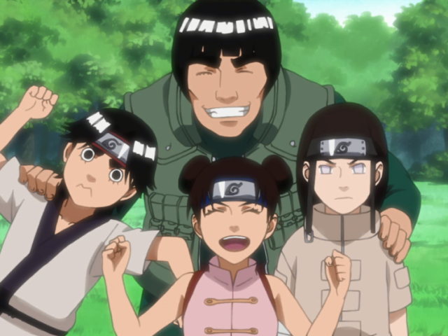 Time Maito Gai, junto de Tenten, Rock Lee e Neji.