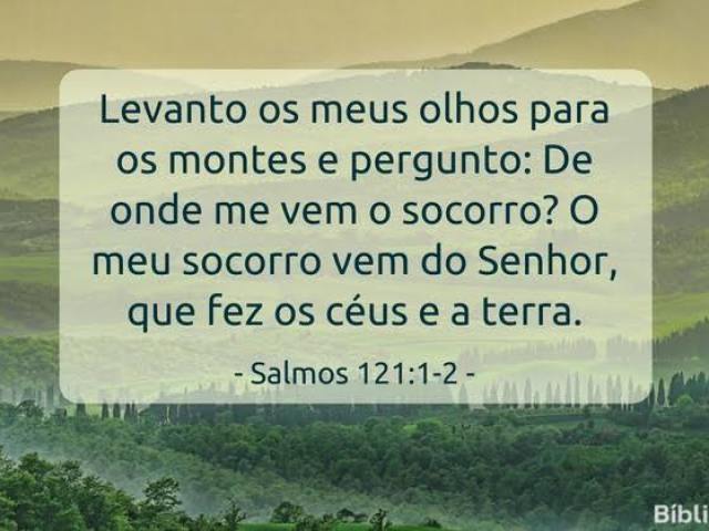 Salmos 121
1 Levantarei os meus olhos para os montes, de onde vem o meu socorro.