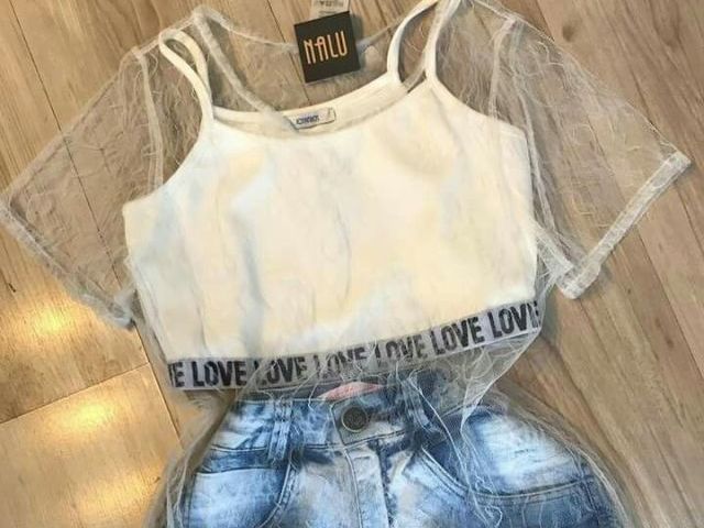 ░Cropped Branco e Short jeans░