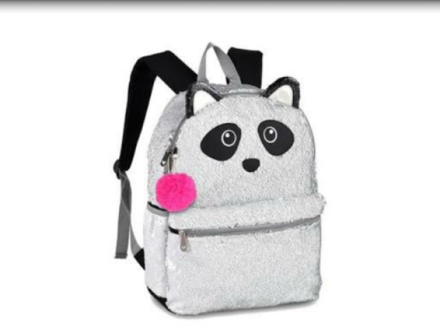 Mochila de lantejoula e de panda 😎