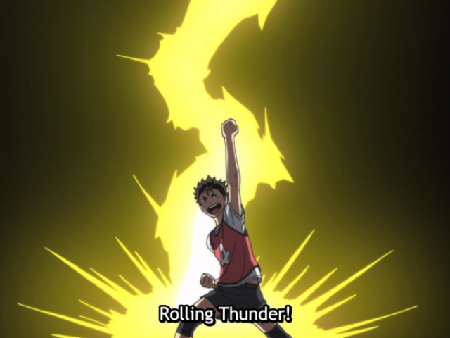 Ele ficou irritado pela animação do Nishinoya e do Hinata sobre o Rolling Thunder.