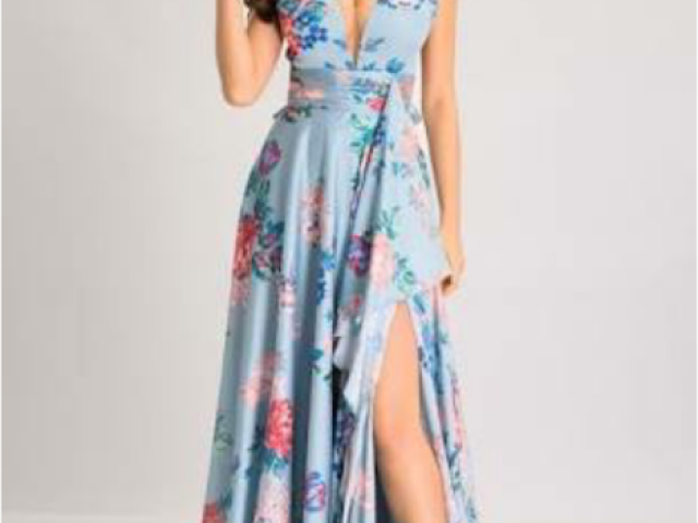 Esse vestido longo com uma
Lasca do lado 《lasca é o rasgado do lado》 lindo de flores, também bom para entrevista