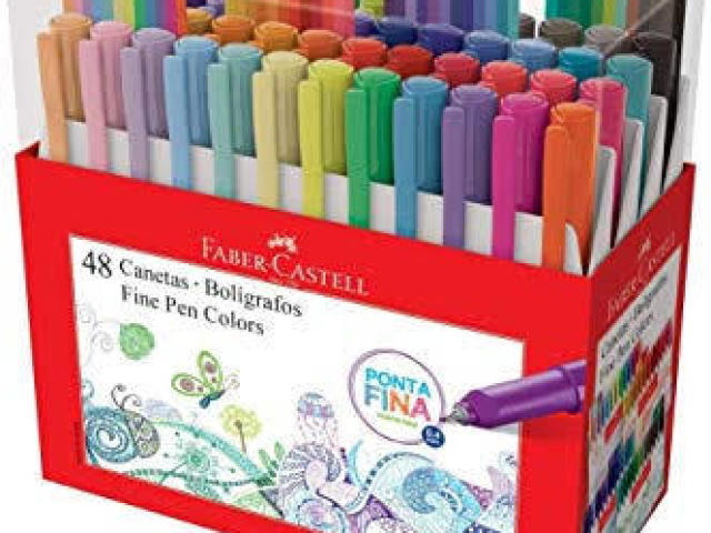 Um kit com muitas canetas da Faber Castell