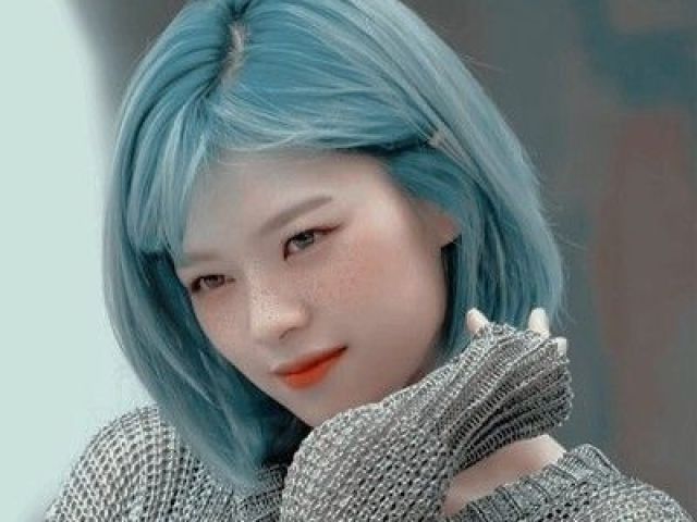 Jeongyeon, cabelo azul curto