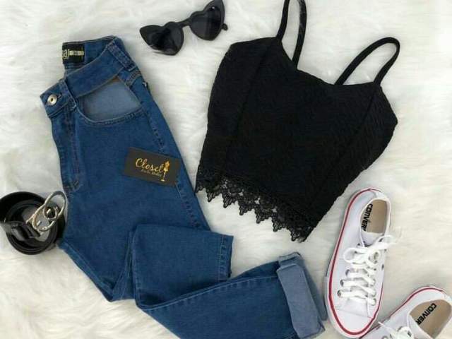 calça jeans e cropped