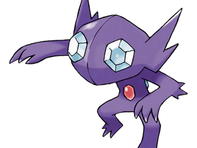 Dos olhos brilhantes, profundos e assustadores do Sableye