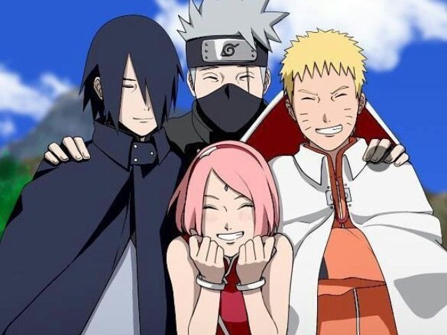 Time 7 (Naruto Uzumaki, Sakura Haruno e Sasuke Uchiha. A equipe é liderada por Kakashi Hatake.)