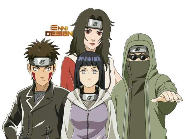 Time 8 (Kiba Inuzuka, Hinata Hyuga e Shino Aburame. A equipe é liderada por Kurenai Yuhi.)