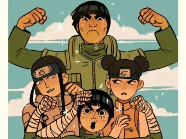 Time 9 (Neji Hyuga, Tenten e Rock Lee. A equipe é liderada por Might Guy.)