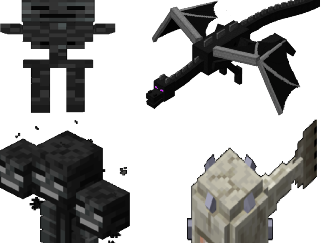 wither skull,ender dragon , wither ,guardian boss