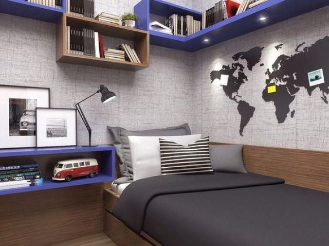 Quarto masculino adolescente azul