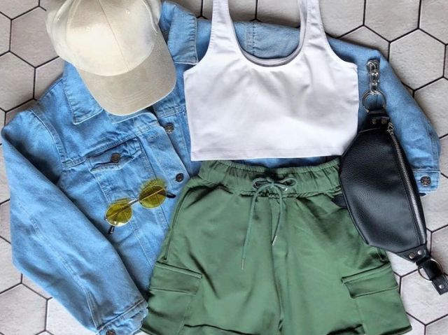 Shorts Militar e cropet branco amuuuuuhh