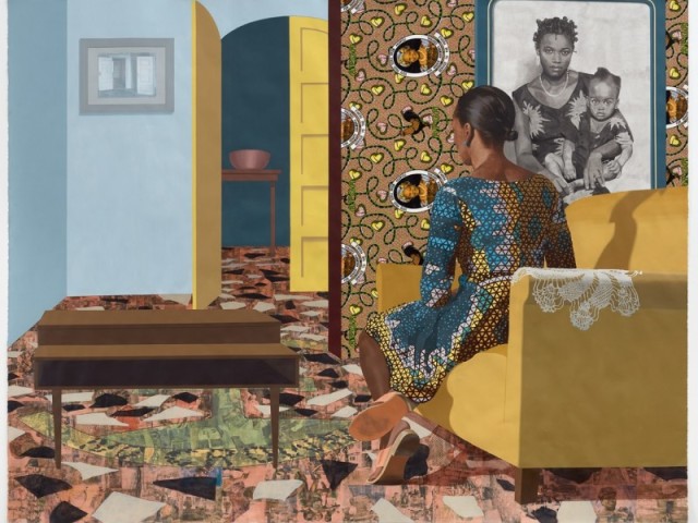 Mother and Child, Njideka Akunyili Crosby
(fonte: https://bit.ly/2FwsZK9)