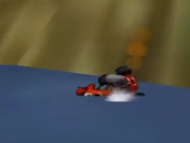 Crash e seu humilde kart lentamente caindo na água