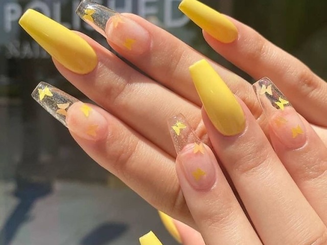 yellow butterfly nails