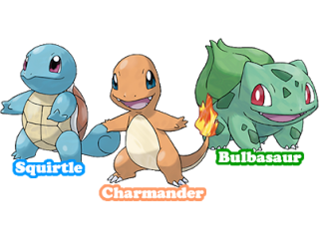 Charmander,bulbasaur e squirtle