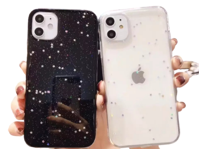 Iphone 11 com capinha branca/preta com glitter