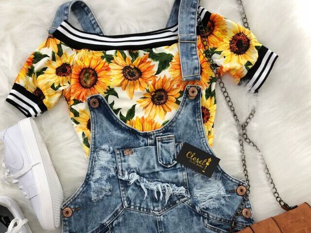 jardineira com blusa girasol