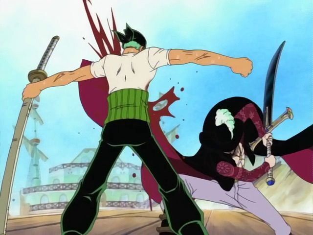 mihawk corta zoro em baratie