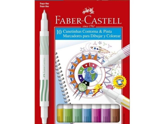 CANETINHA HIDROGRÁFICA FABER CASTELL CONTORNA E PINTA C/10