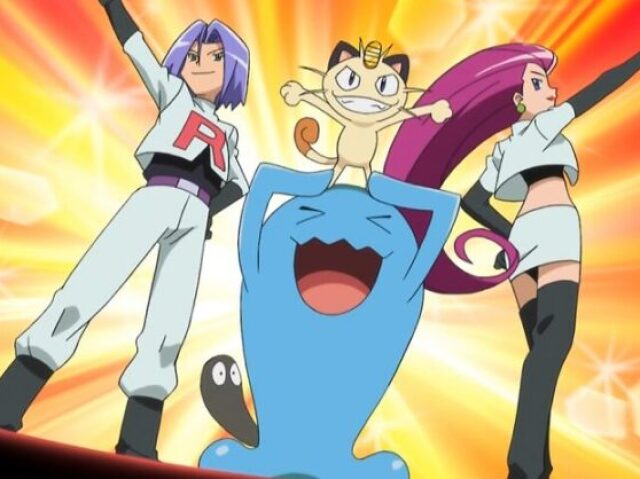 Jessie, James, Meowth e Wobbuffet.