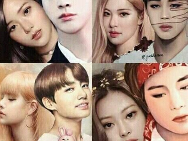 Jirose {Jimin e Rosé}, Liskook {Lisa e Jungkook},Jinsoo {Jin e Jisoo} e Taennie {Tae e Jennie}.