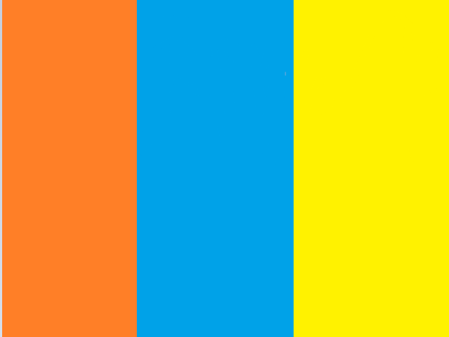 azul/ laranja/ amarelo