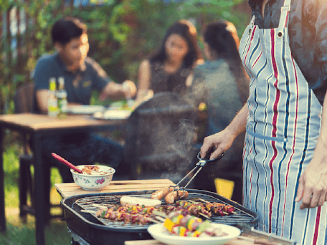 At a barbecue with friends