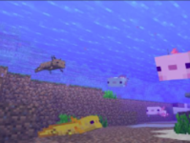 Um dos mobs comuns do bioma do oceano é o Axolote