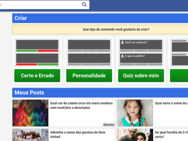Escolha o que tipo de quiz quer criar