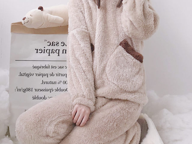 Women Bear Plush Hooded Pajama Set