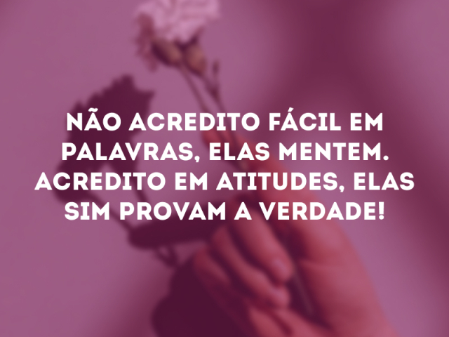 NÃO ACREDITO FÁCIL EM PALAVRAS, ELAS MENTEM.ACREDITO EM ATITUDES, ELAS SIM PROVAM A VERDADE!