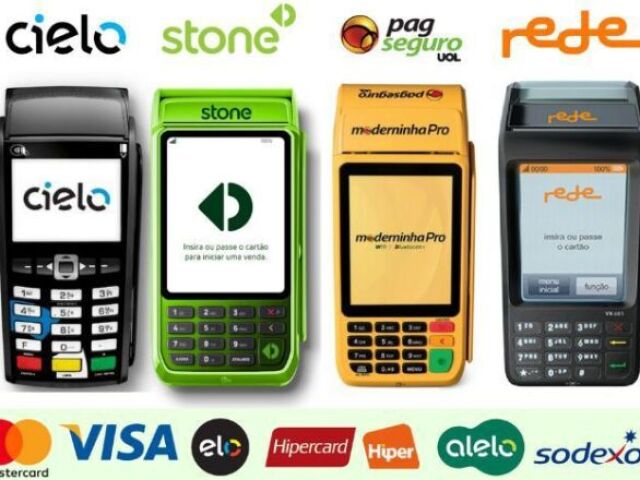 Mercado Pago, Rede, Cielo, PagSeguro, Getnet, Sumup e Stone.