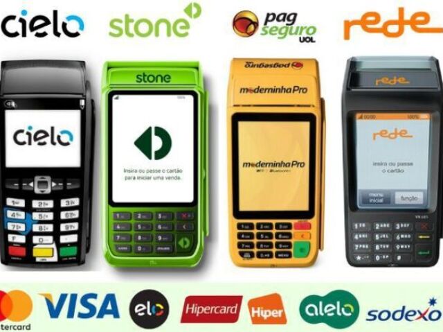 Mercado Pago, Rede, Cielo, PagSeguro, Getnet, Sumup e Stone.