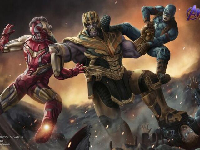 Thor Homem de ferro e Capitão América x Thanos