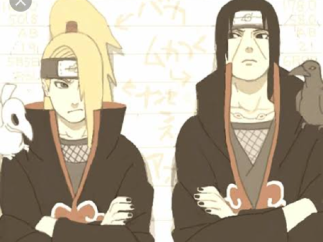 Eu olho para eles e digo o seguinte: para com essa brincadeira AGORA vcs são doidos Tam parecendo uns Malucos tá bom! eu vou alí não brigar OK.
Itachi: tá bom.¯\(°_o)/¯
Deidara: tá legal então! MAAS VC NÃO MANDA EM MIM