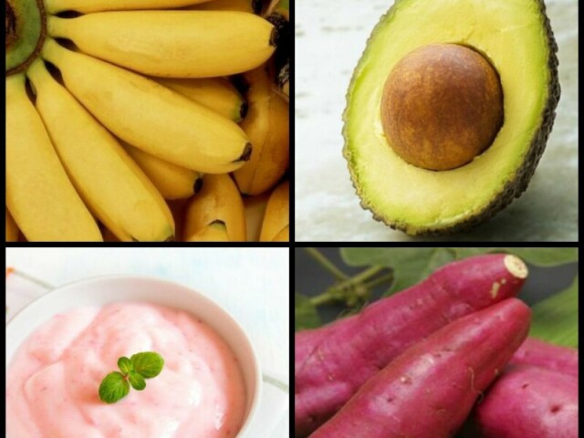 Banana, abacate, iogurte e batata doce