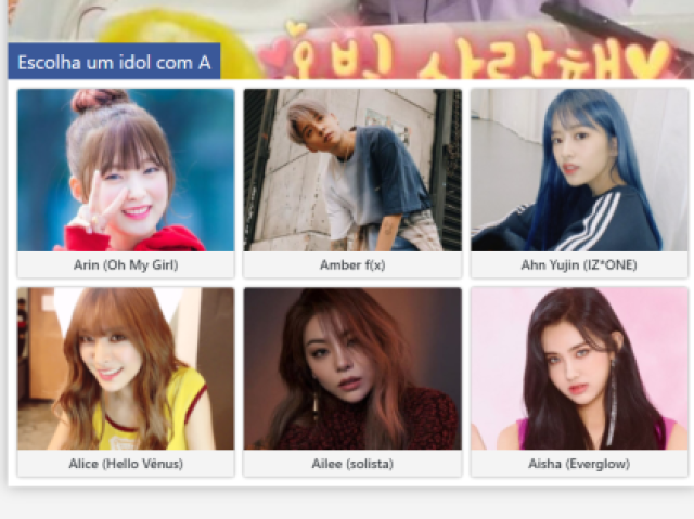Escolha um idol de cada letra do alfabeto e eu direi como será seu grupo de k-pop