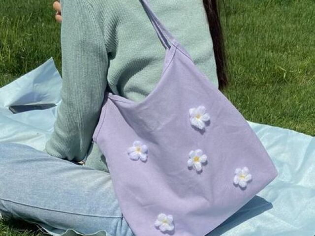 Ecobag com flores roxa