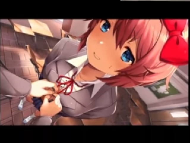 MC abotuando o blazer da Sayori